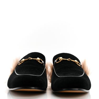 Gucci Velvet Fur Mens Princetown Slippers 8 Black 2 of 8