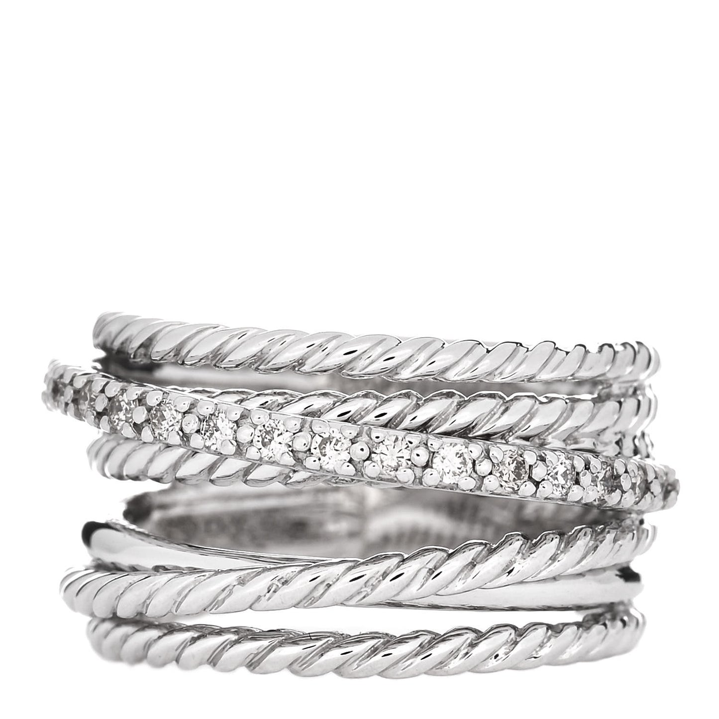 Sterling Silver Diamond 12mm Wide Crossover Cable Ring 49 5