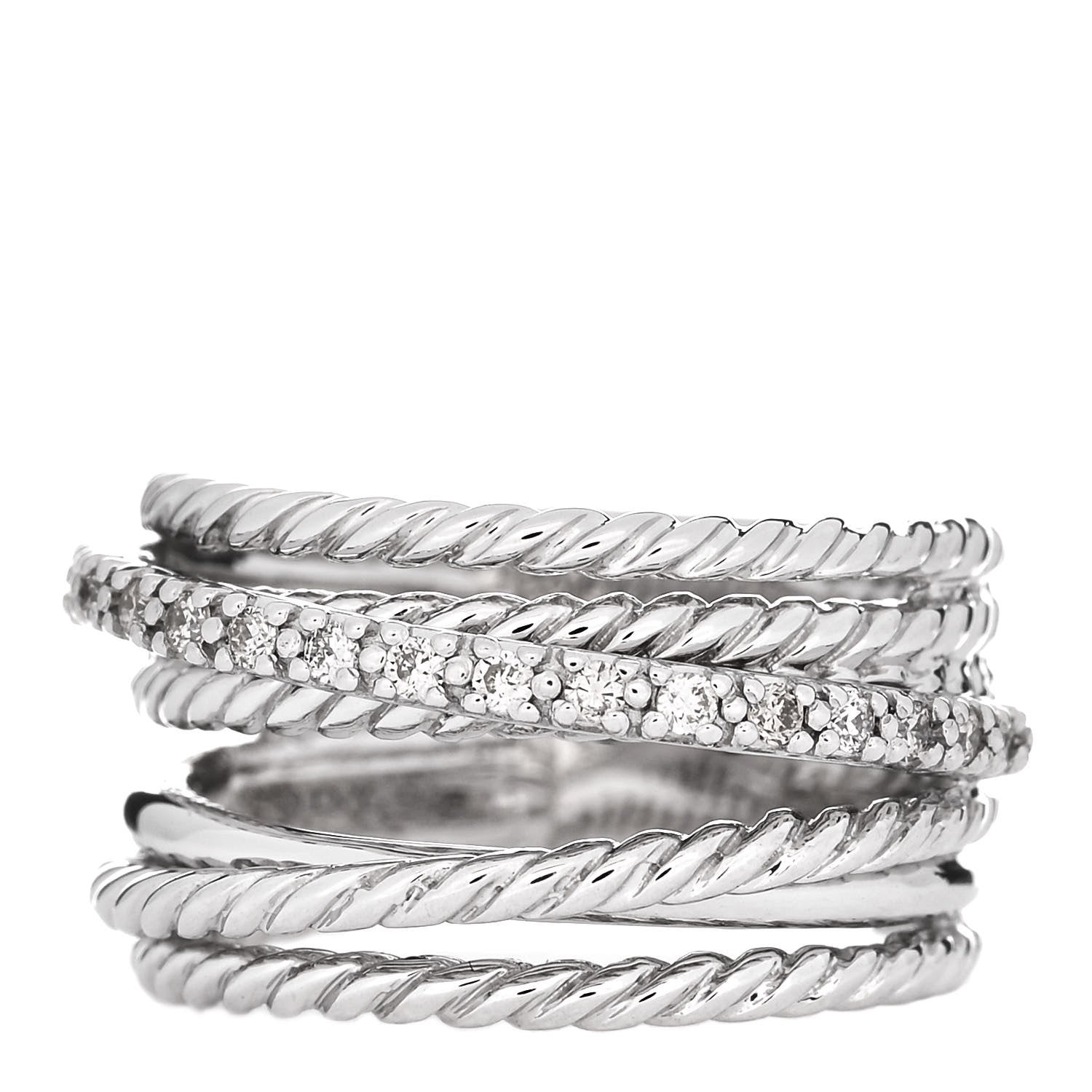 David Yurman Sterling Silver Diamond 12mm Wide Crossover Cable Ring 49 5 1 of 4
