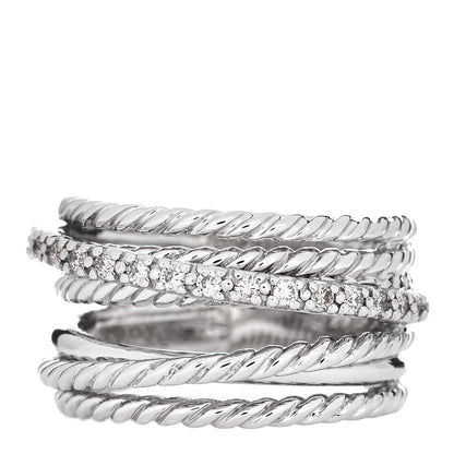 David Yurman Sterling Silver Diamond 12mm Wide Crossover Cable Ring 49 5 1 of 4