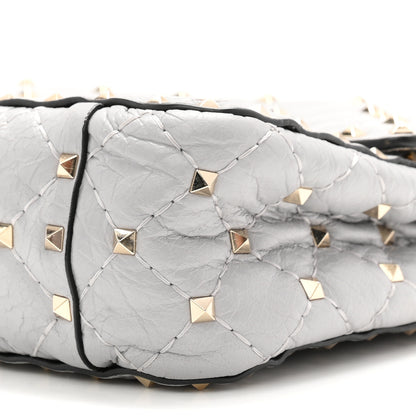 Valentino Garavani Craquele Nappa Medium Rockstud Spike Shoulder Bag Pastel Grey 9 of 10
