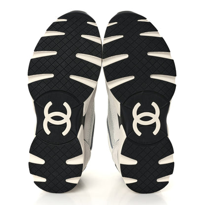 Chanel Calfskin Fabric Womens CC Sneakers 36 Black White Silver 5 of 9