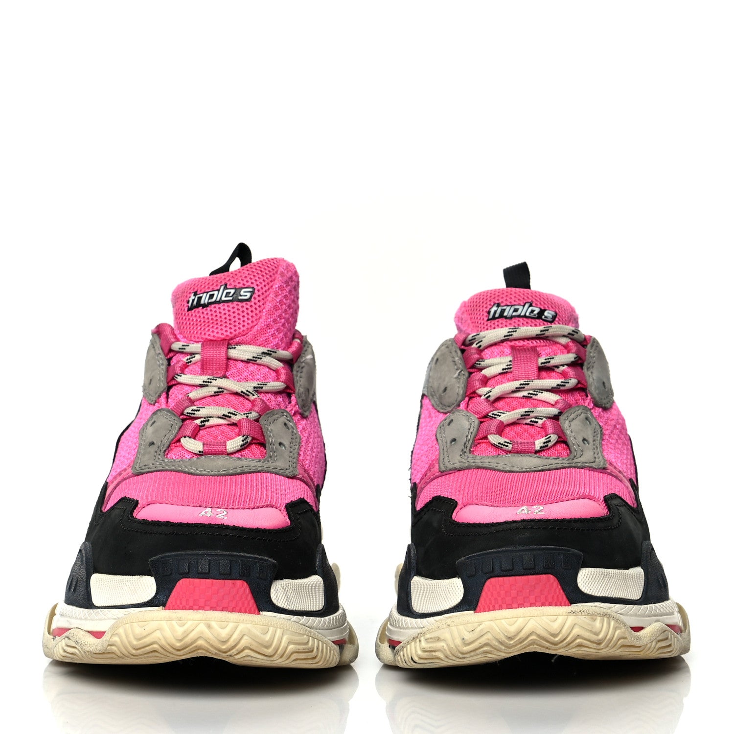 Balenciaga Fabric Mesh Womens Triple S Sneakers 42 Fluo Pink Grey White 2 of 13