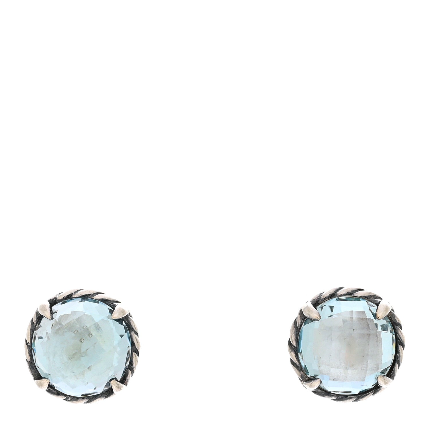 David Yurman Sterling Silver Blue Topaz 8mm Chatelaine Earrings 1 of 4