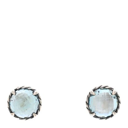 David Yurman Sterling Silver Blue Topaz 8mm Chatelaine Earrings 1 of 4