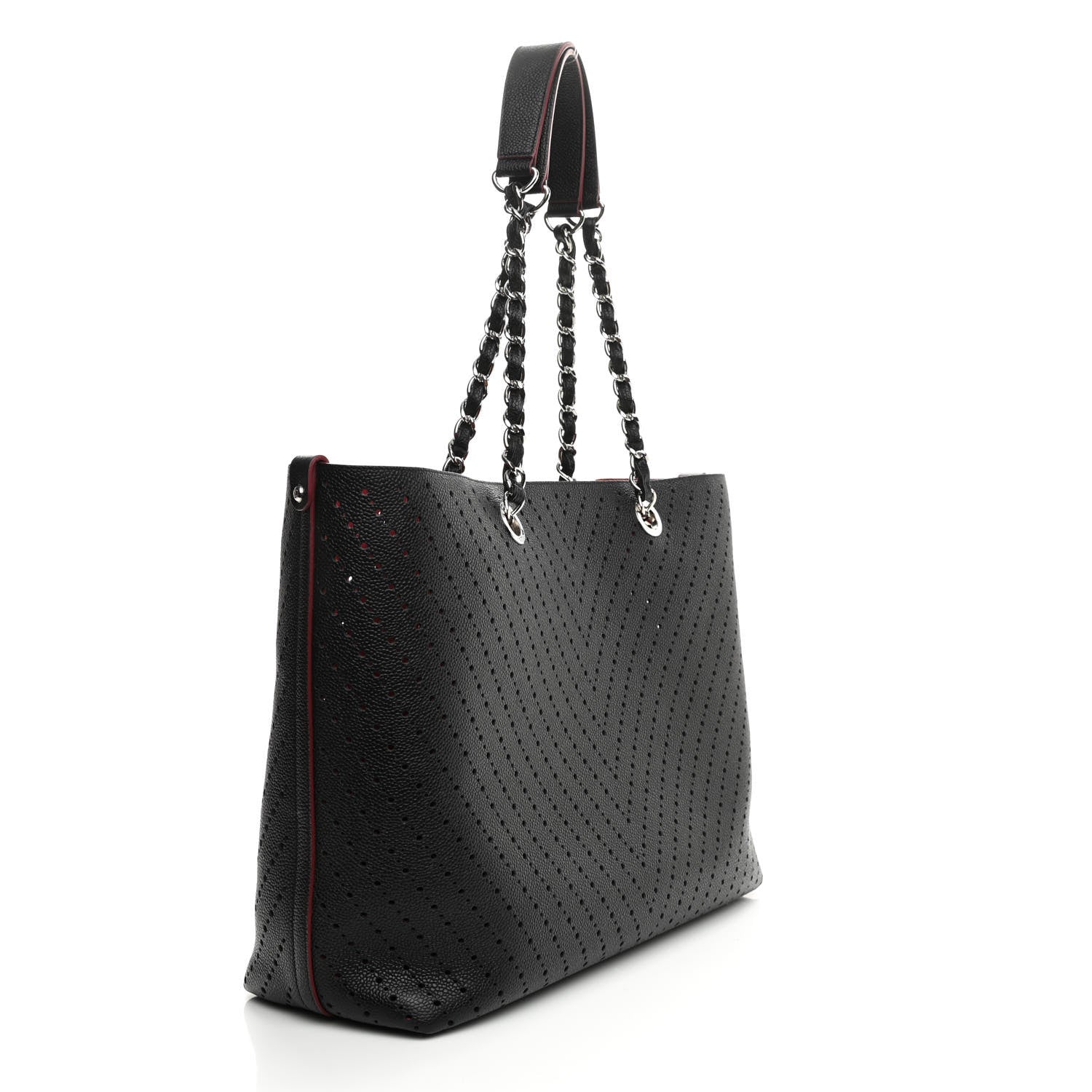 Chanel Perforated Grained Calfskin Small Shopping Tote Black 3 of 10