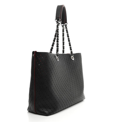 Chanel Perforated Grained Calfskin Small Shopping Tote Black 3 of 10