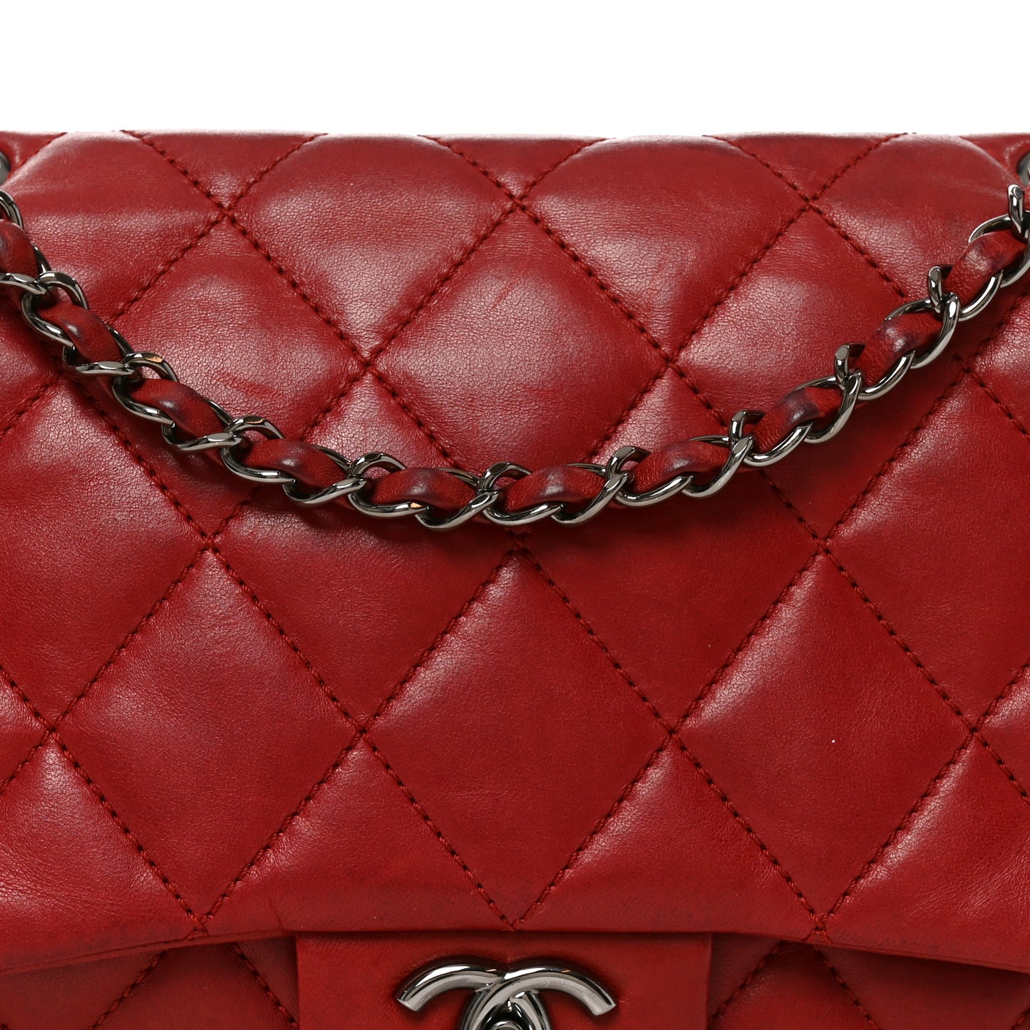 Lambskin Quilted Large 3 Flap Red
