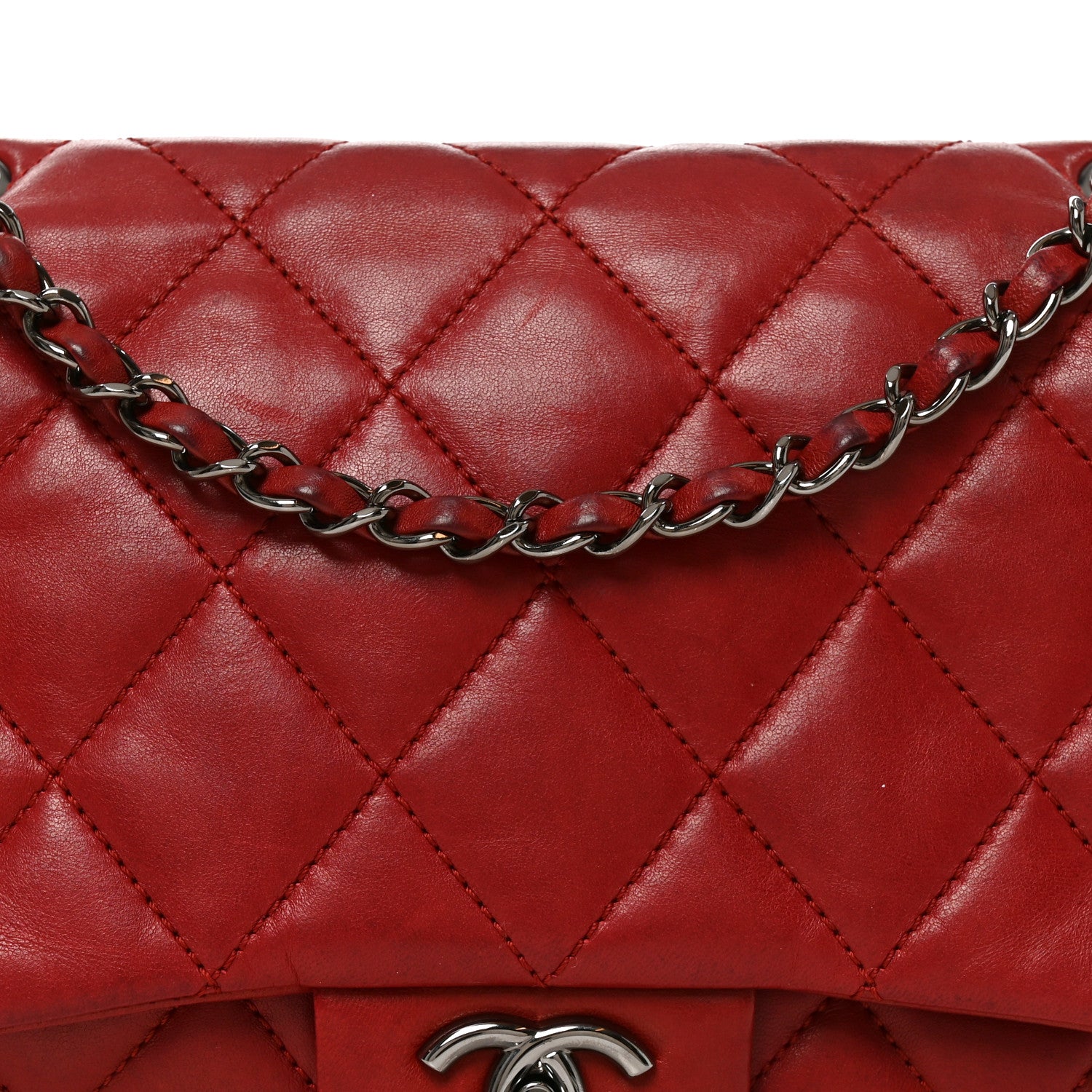 Chanel Lambskin Quilted Large 3 Flap Red 8 of 10