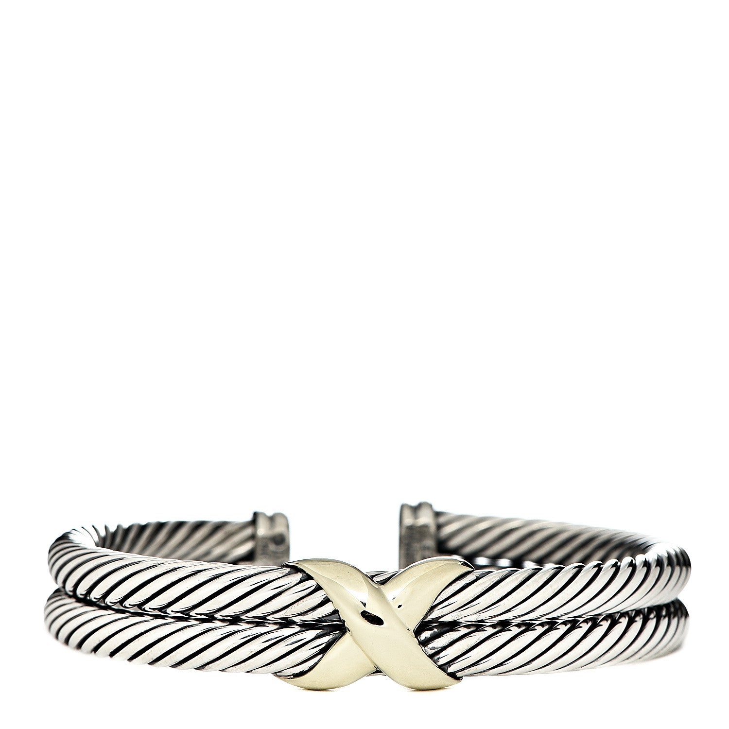 David Yurman Sterling Silver 14K Yellow Gold 10mm X Double Cable Bracelet 1 of 4