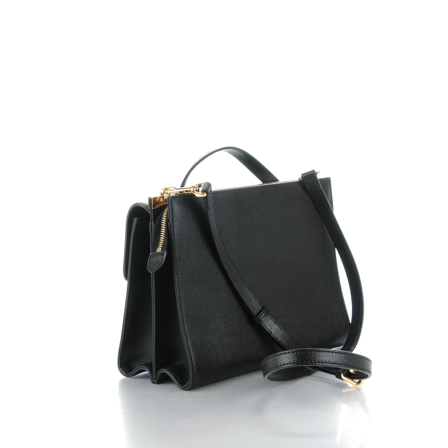 Fendi Vitello Elite Flamingo Demi Jour Shoulder Bag Black 3 of 8