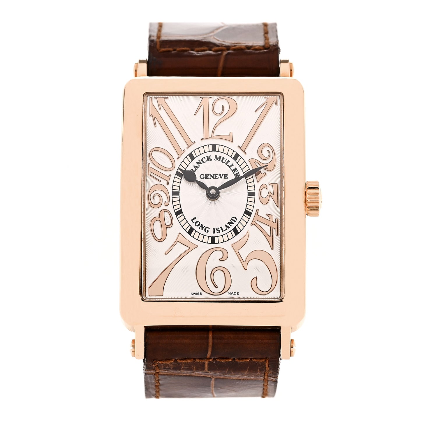 18K Yellow Gold Alligator 30mm Long Island Master Banker Automatic Watch Brown 1000SC