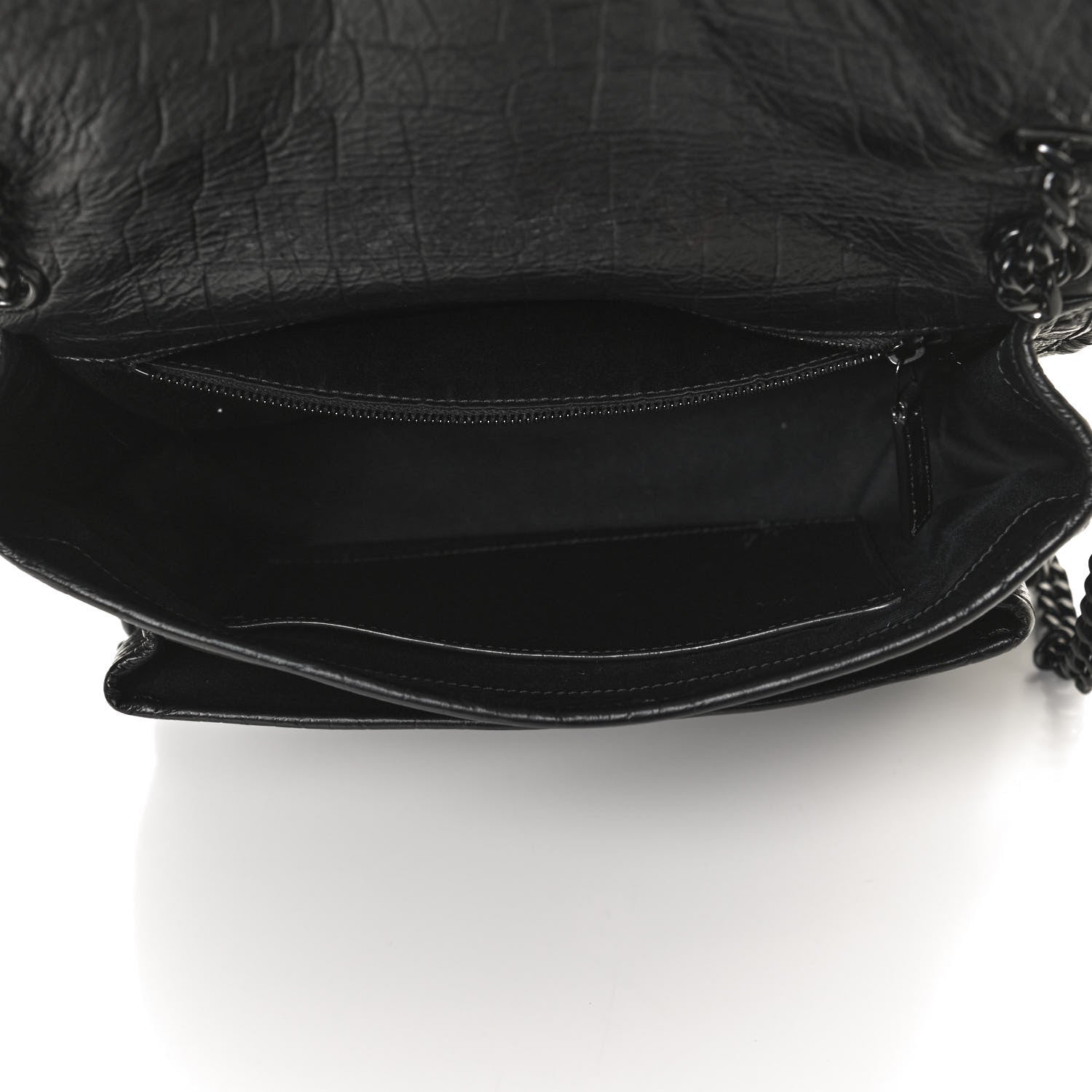Saint Laurent Crocodile Embossed Lambskin Monogram Medium Niki Chain Satchel Black 5 of 11