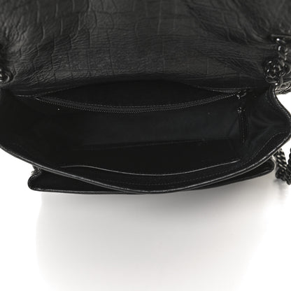 Saint Laurent Crocodile Embossed Lambskin Monogram Medium Niki Chain Satchel Black 5 of 11