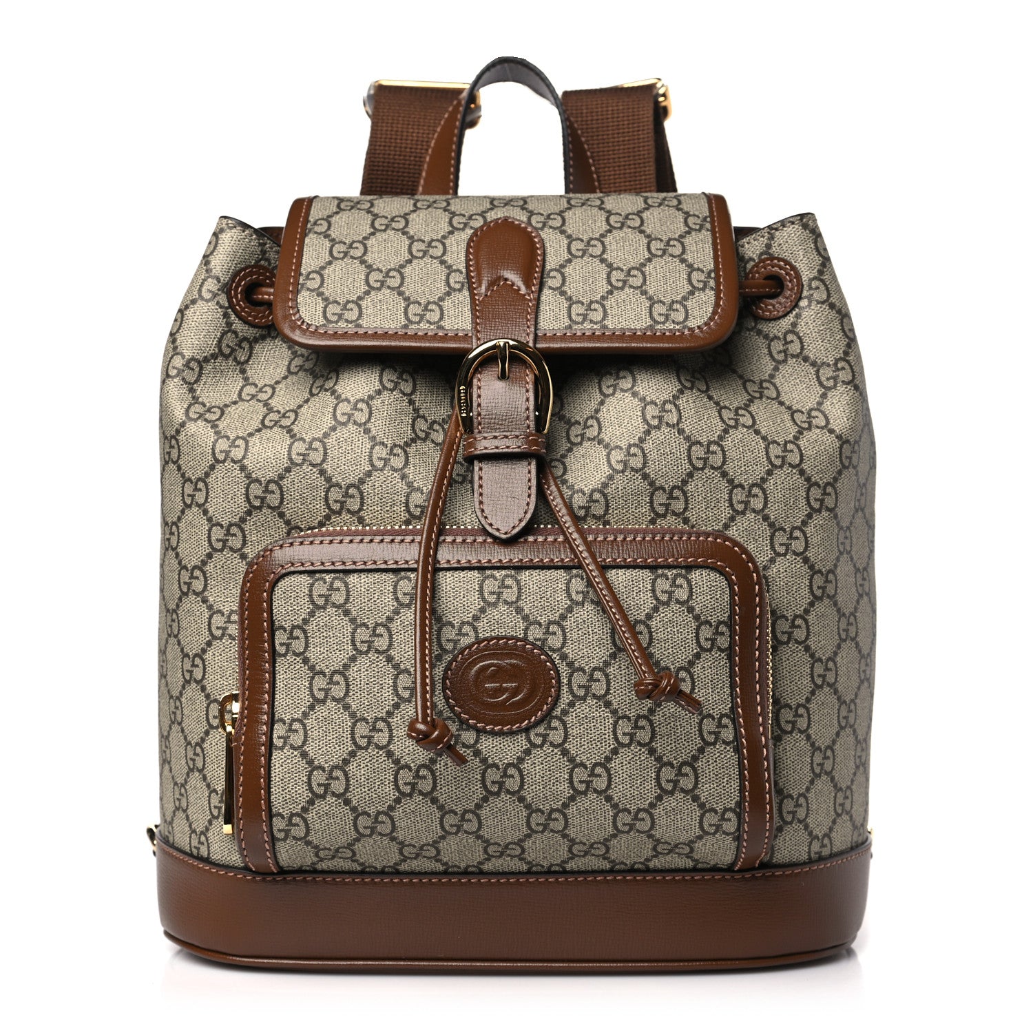 Gucci GG Supreme Monogram Azalea Calfskin Retro Interlocking G Buckle Backpack Beige Ebony Brown Sugar 1 of 10