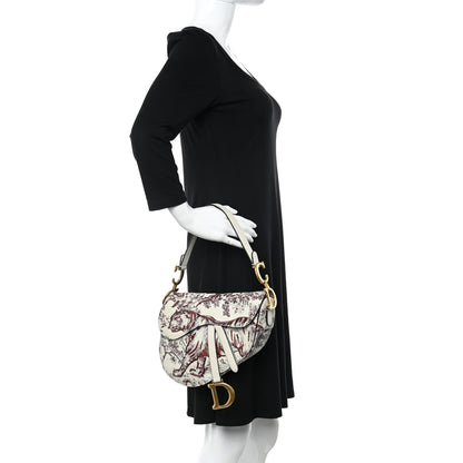 Christian Dior Calfskin Embroidered Toile de Jouy Saddle Bag Burgundy 2 of 11