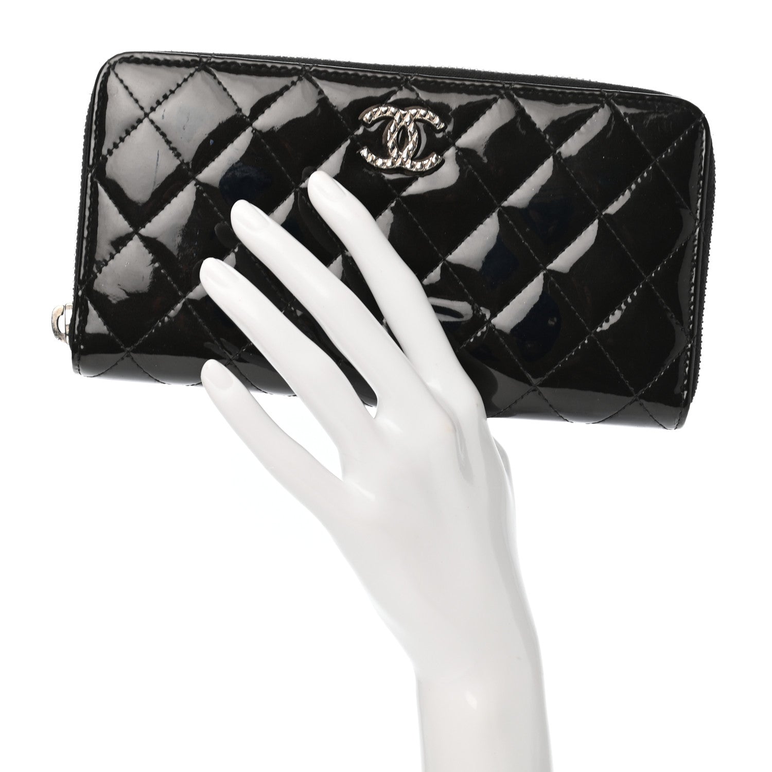 Chanel Patent Quilted Brilliant Zip Around Wallet Black 2 of 9