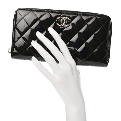 Chanel Patent Quilted Brilliant Zip Around Wallet Black 2 of 9