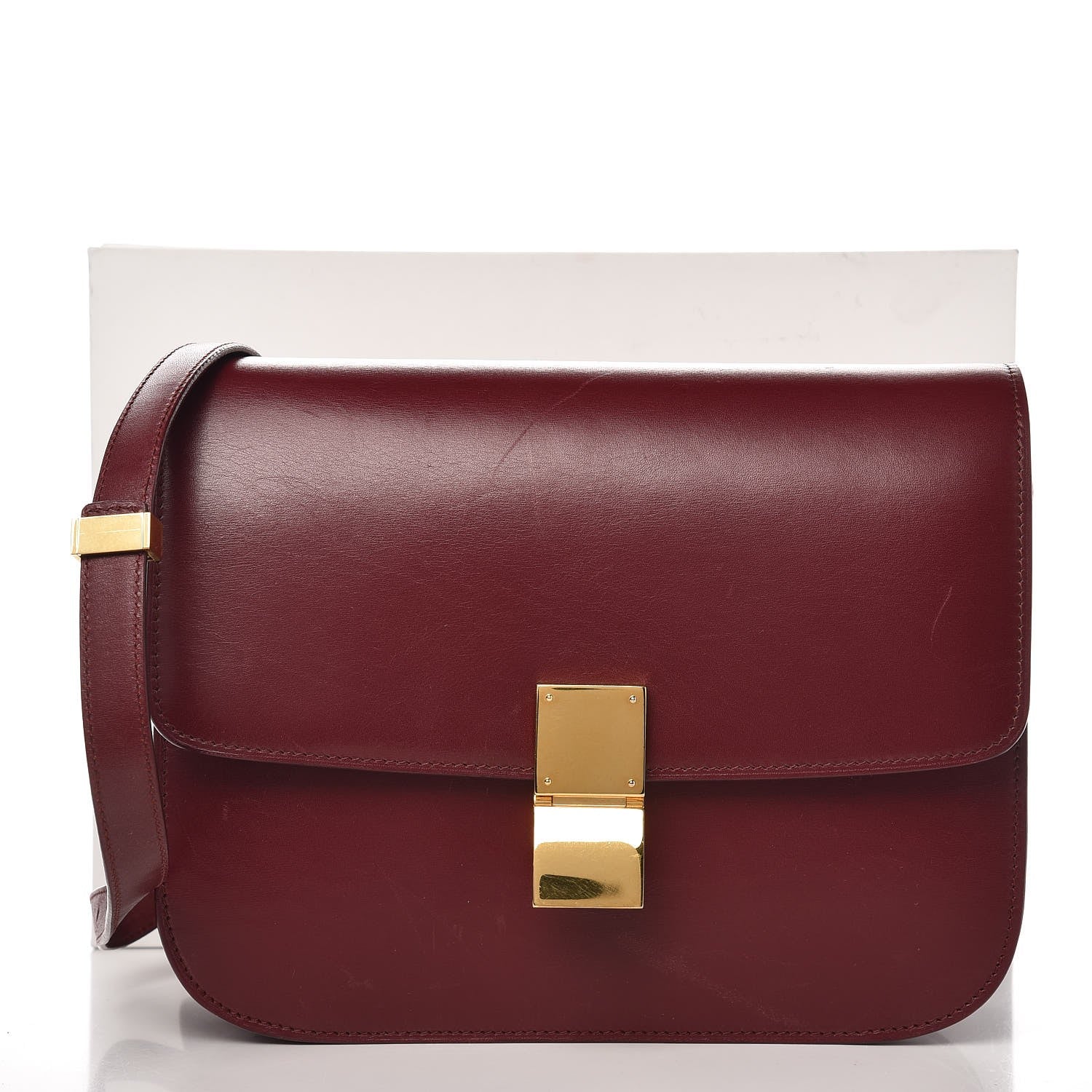 Celine Box Calfskin Medium Classic Box Flap Bag Burgundy 10 of 10