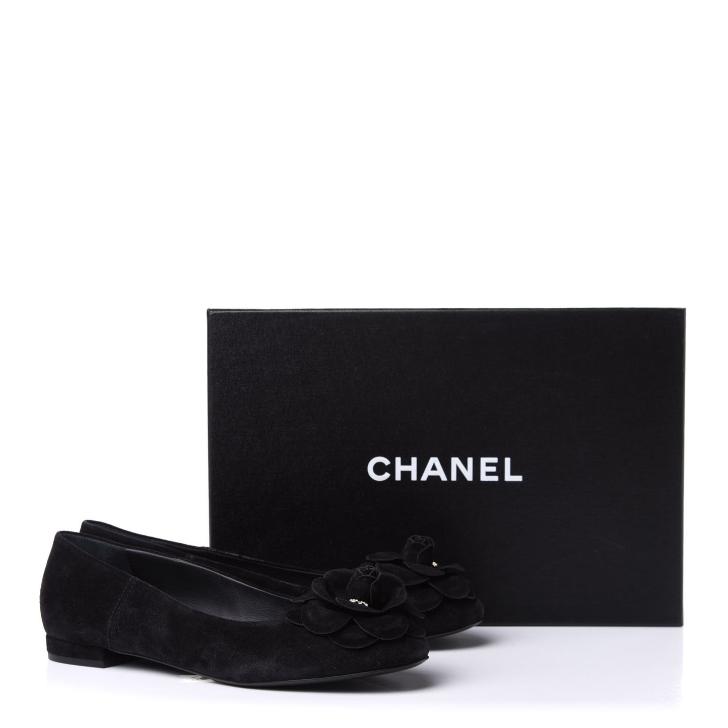 Suede Camellia CC Ballerina Flat 38.5 Black