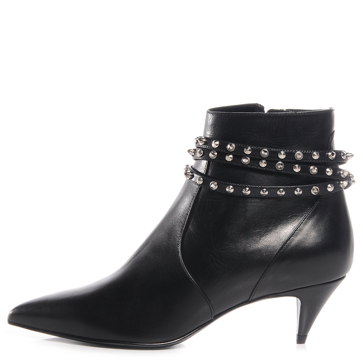 Calfskin Cat Boot 50 Studded Strap Booties 36 Black