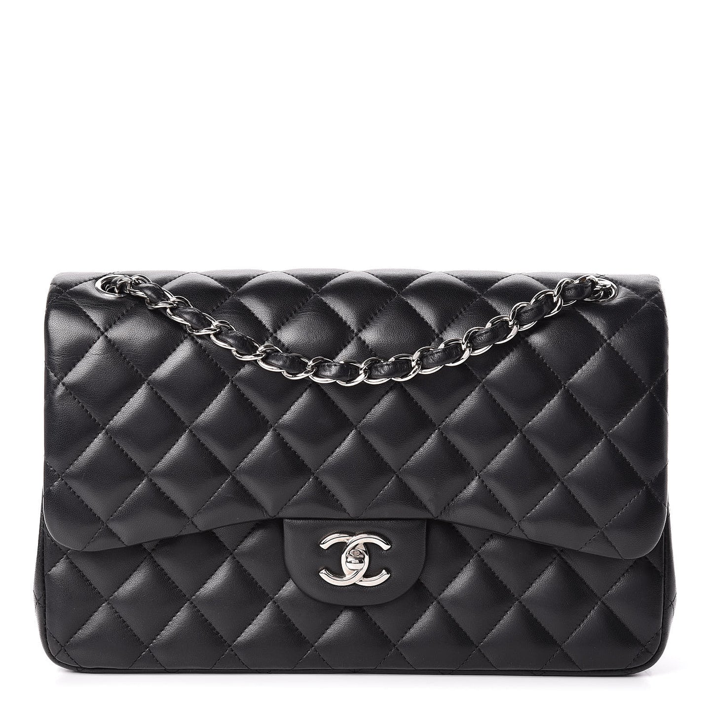 Lambskin Quilted Jumbo Double Flap Black