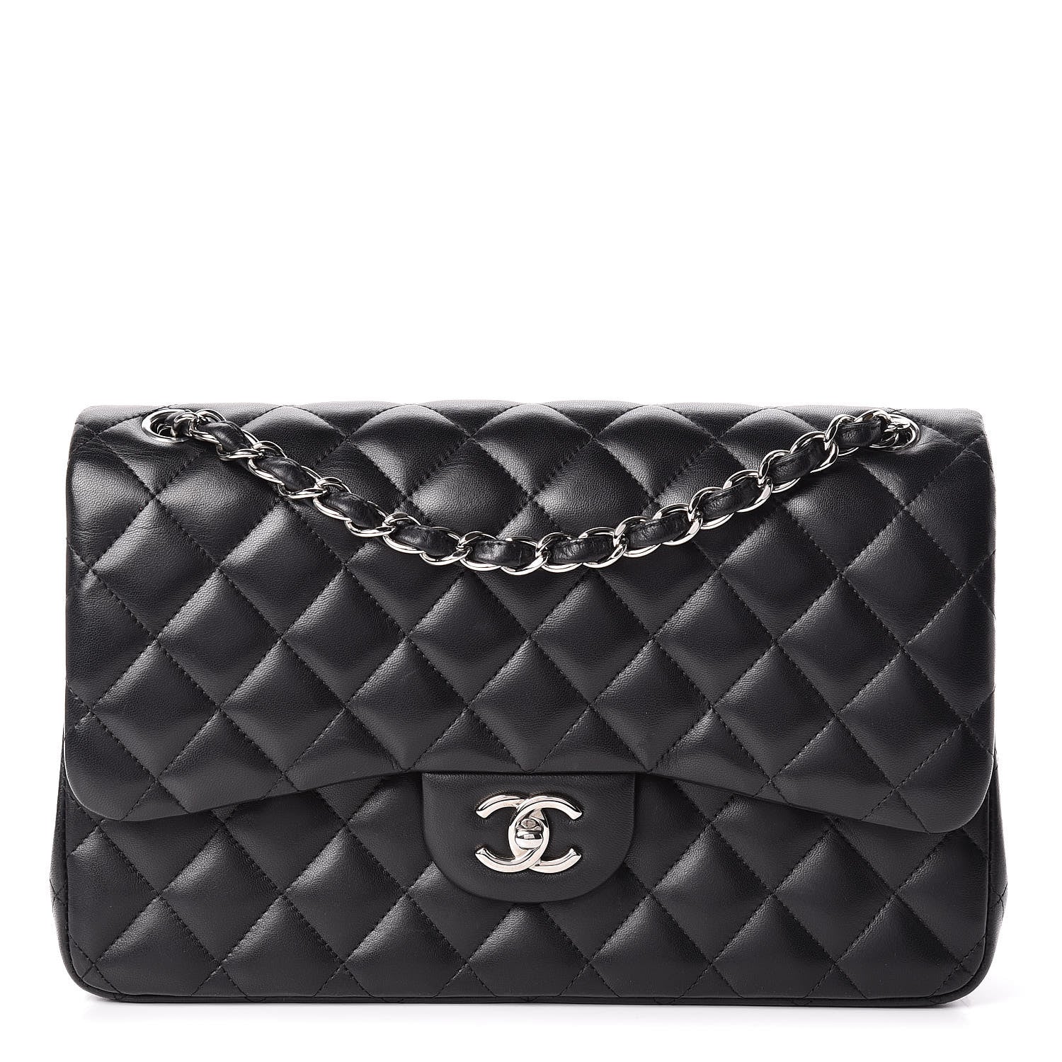 Chanel Lambskin Quilted Jumbo Double Flap Black 1 of 12