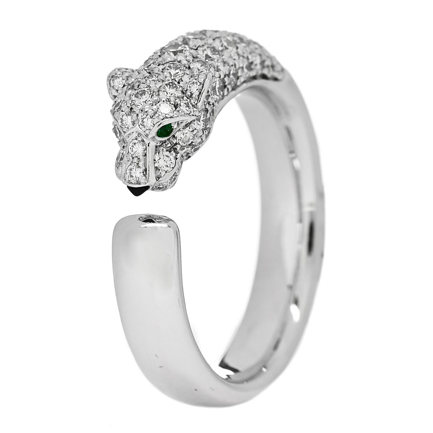 18K White Gold Diamond Black Onyx Emerald Panthere De Cartier Ring 55 7.25