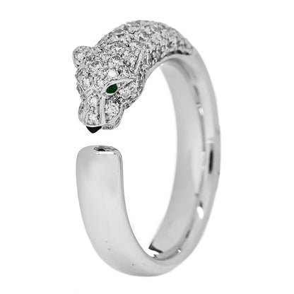 Cartier 18K White Gold Diamond Black Onyx Emerald Panthere De Cartier Ring 55 7.25 1 of 5