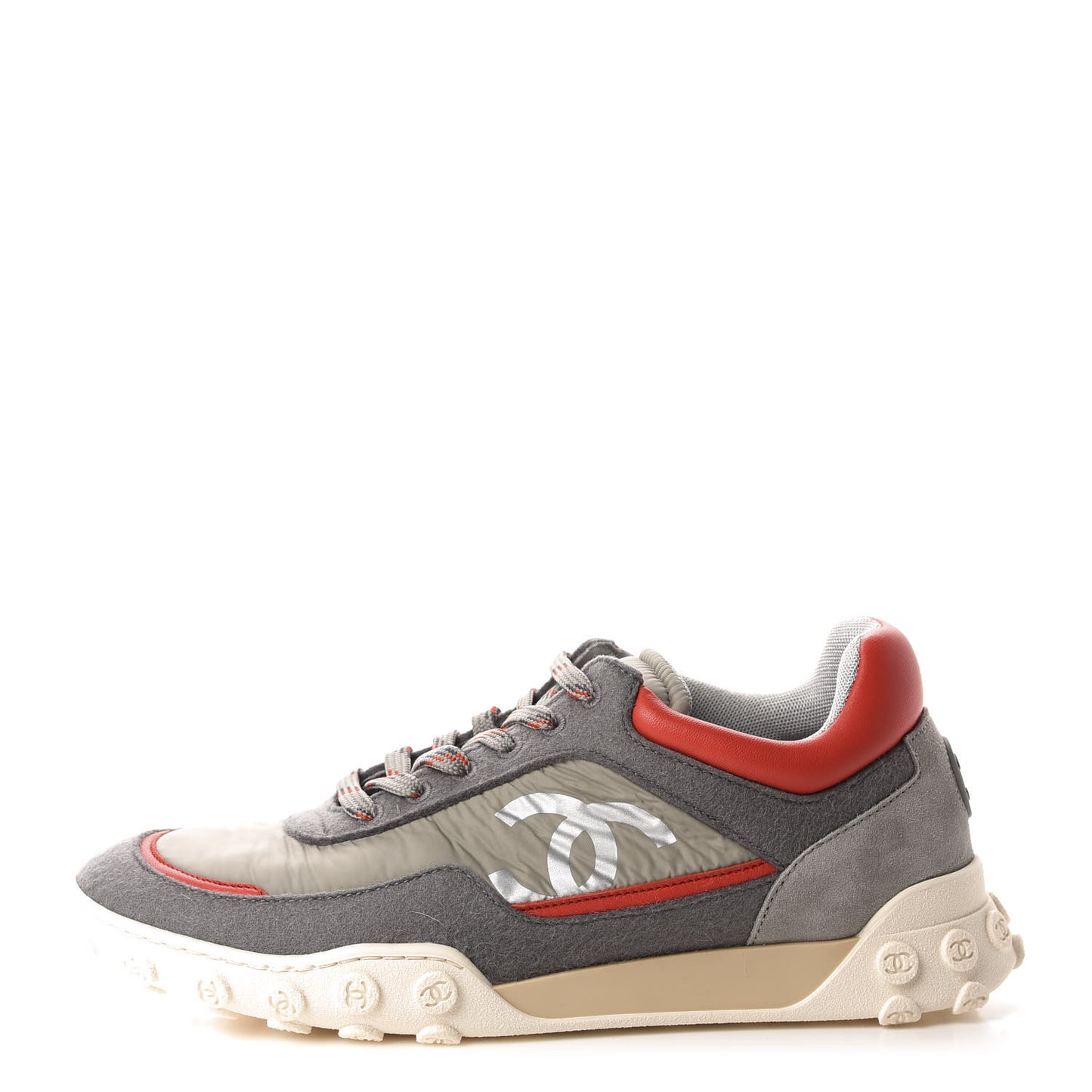 Wool Nylon Lambskin Suede Calfskin Womens Logo Sneakers 38.5 Grey Orange