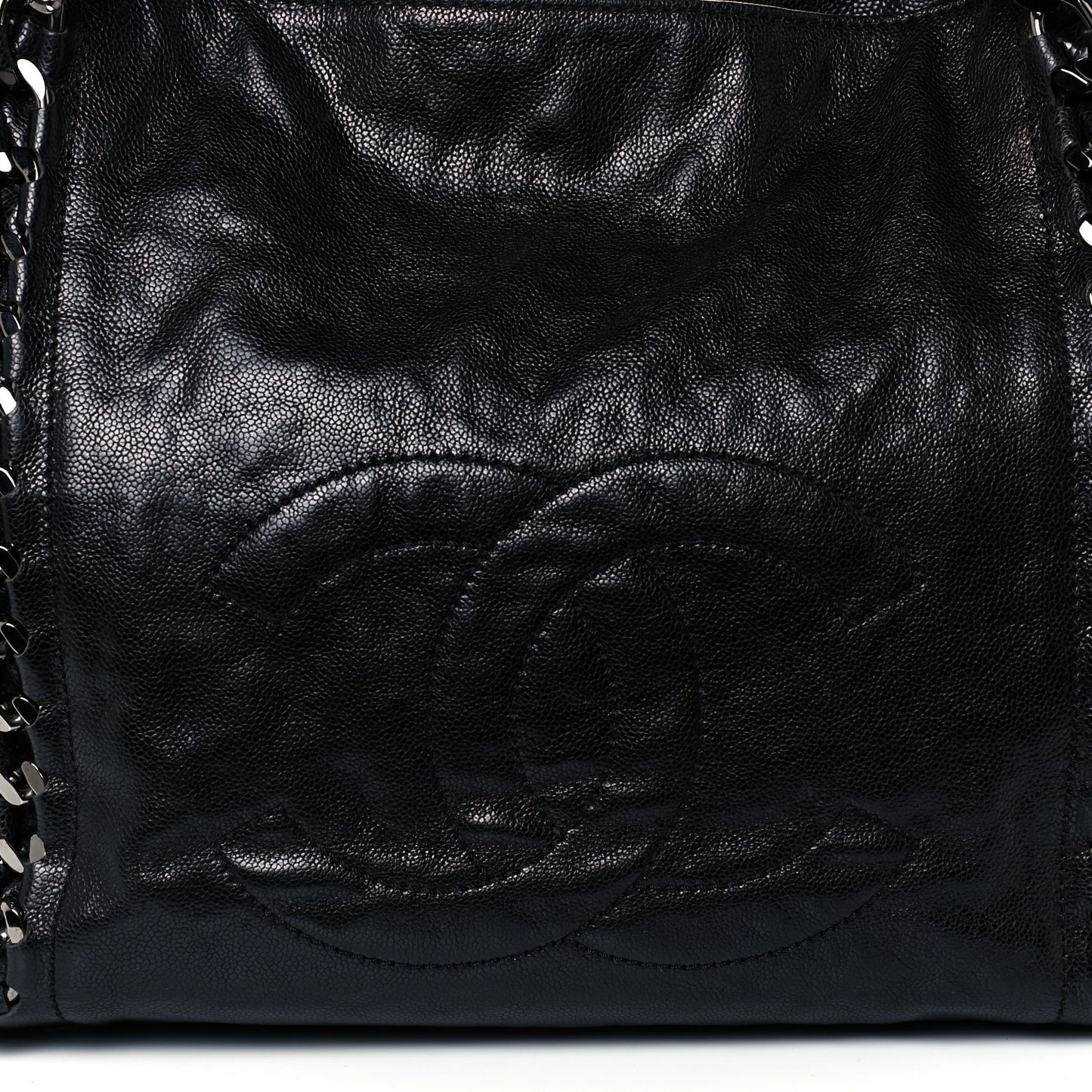 Glazed Calfskin Modern Chain Tote Black
