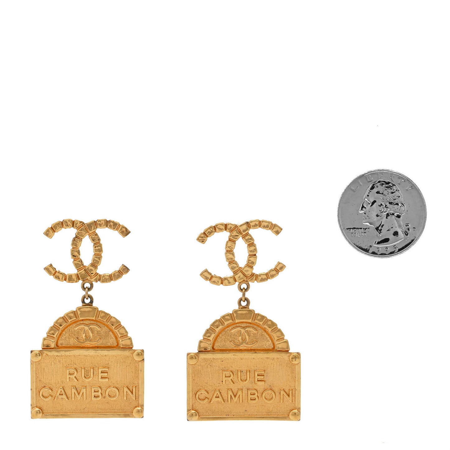 Metal CC Rue Cambon Drop Earrings Gold