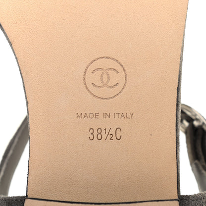 Chanel Suede Calfskin Chain Thong Sandals 38.5 Grey 7 of 7