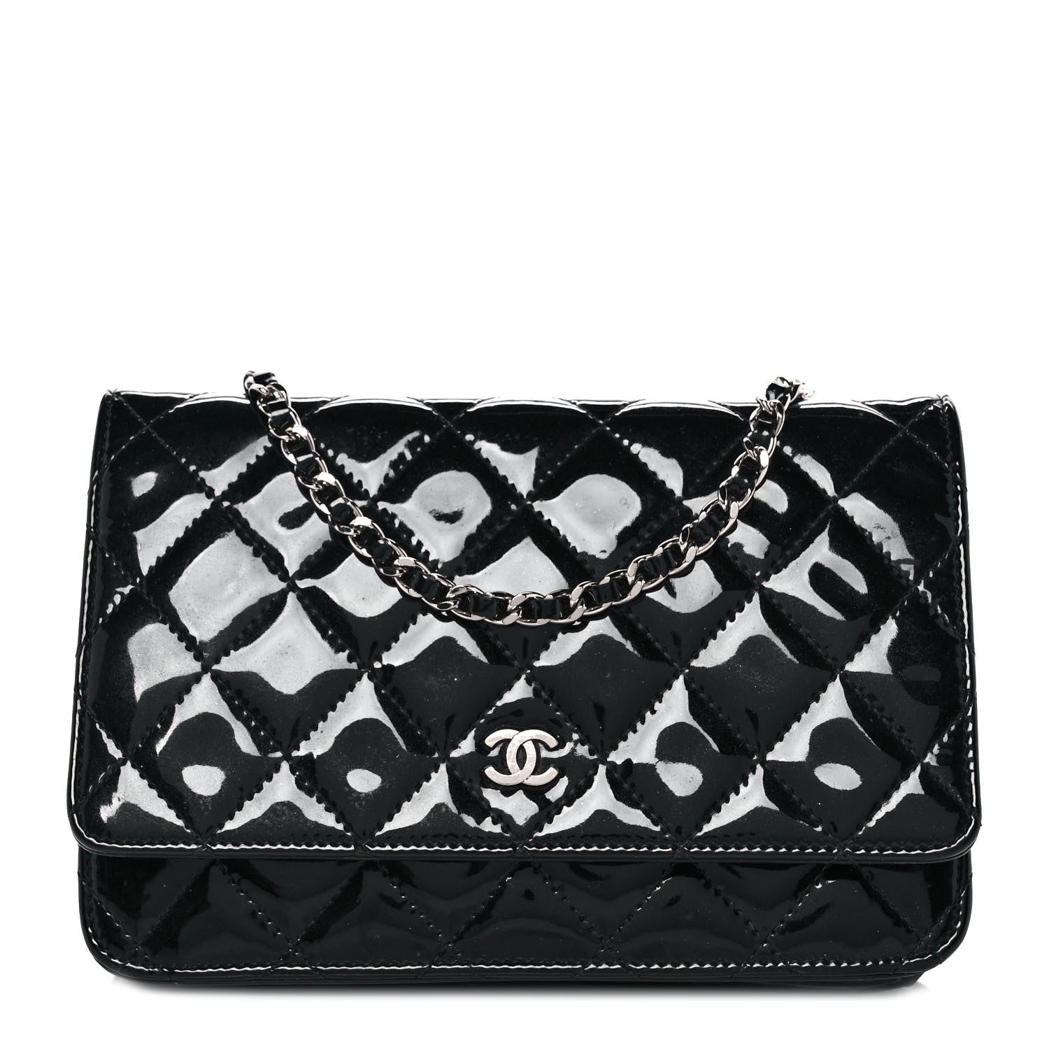 Chanel Patent Quilted Wallet On Chain WOC Black 1 of 11