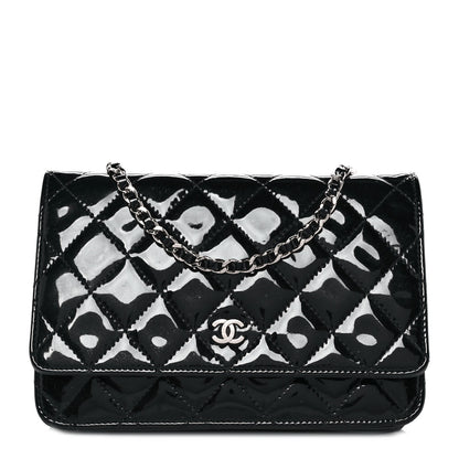 Chanel Patent Quilted Wallet On Chain WOC Black 1 of 11