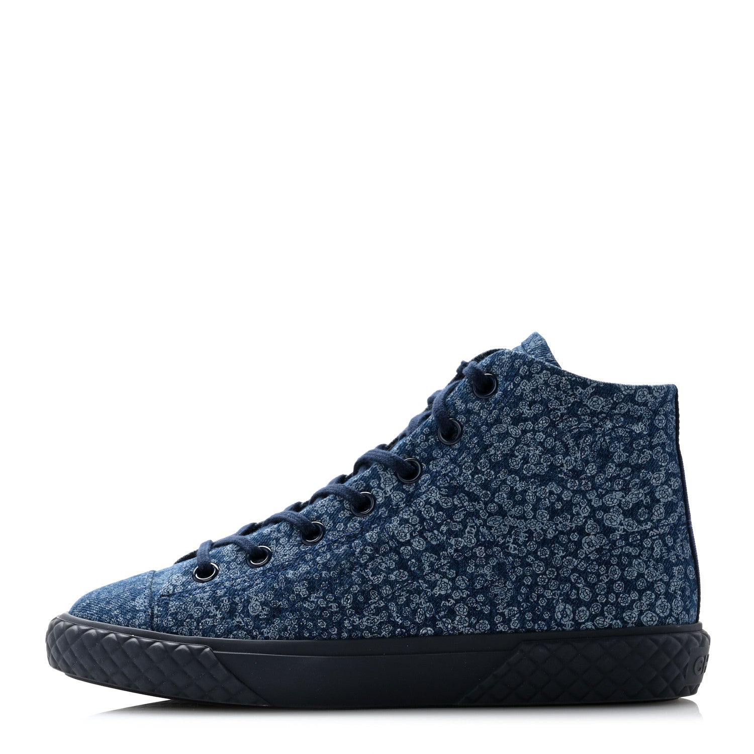 Chanel Printed Denim Quilted High Top Sneakers 40 Dark Blue 1 of 10