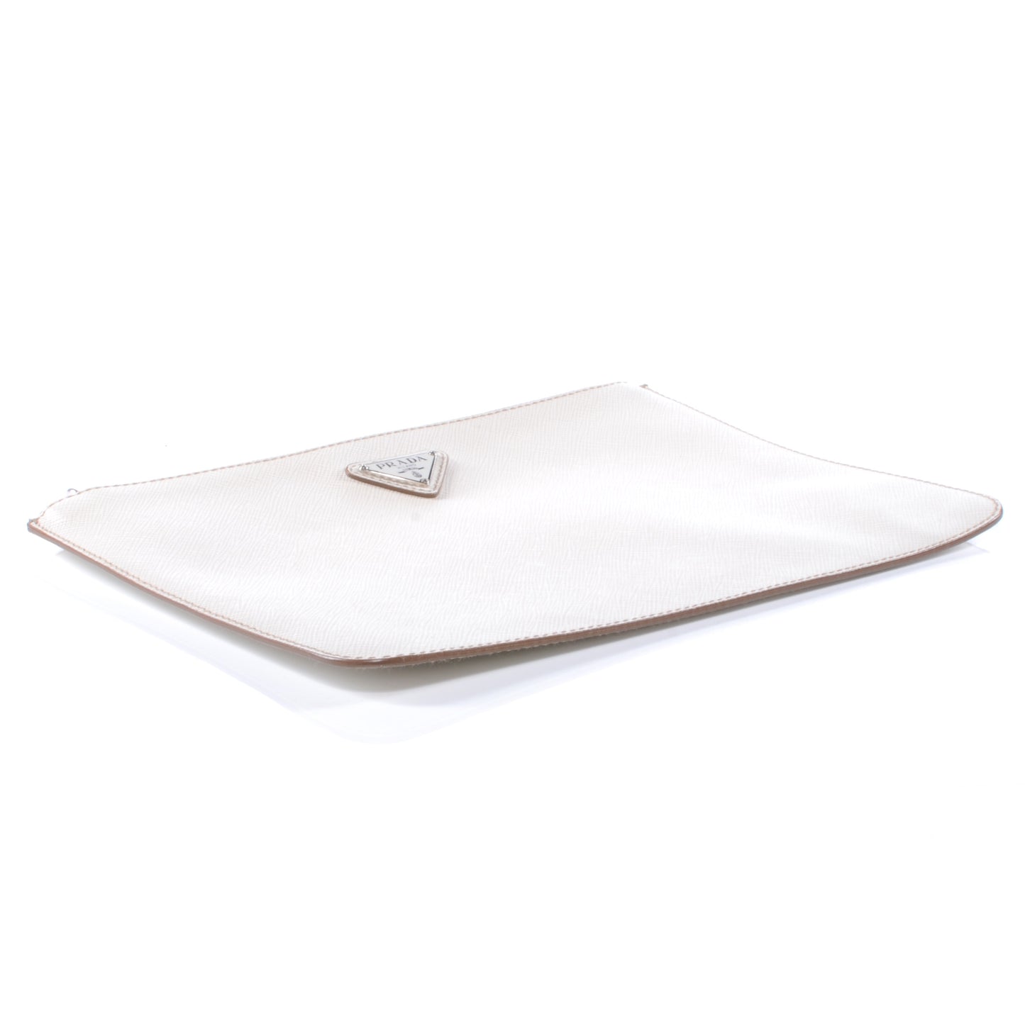 Saffiano Flat Cosmetic Pouch White