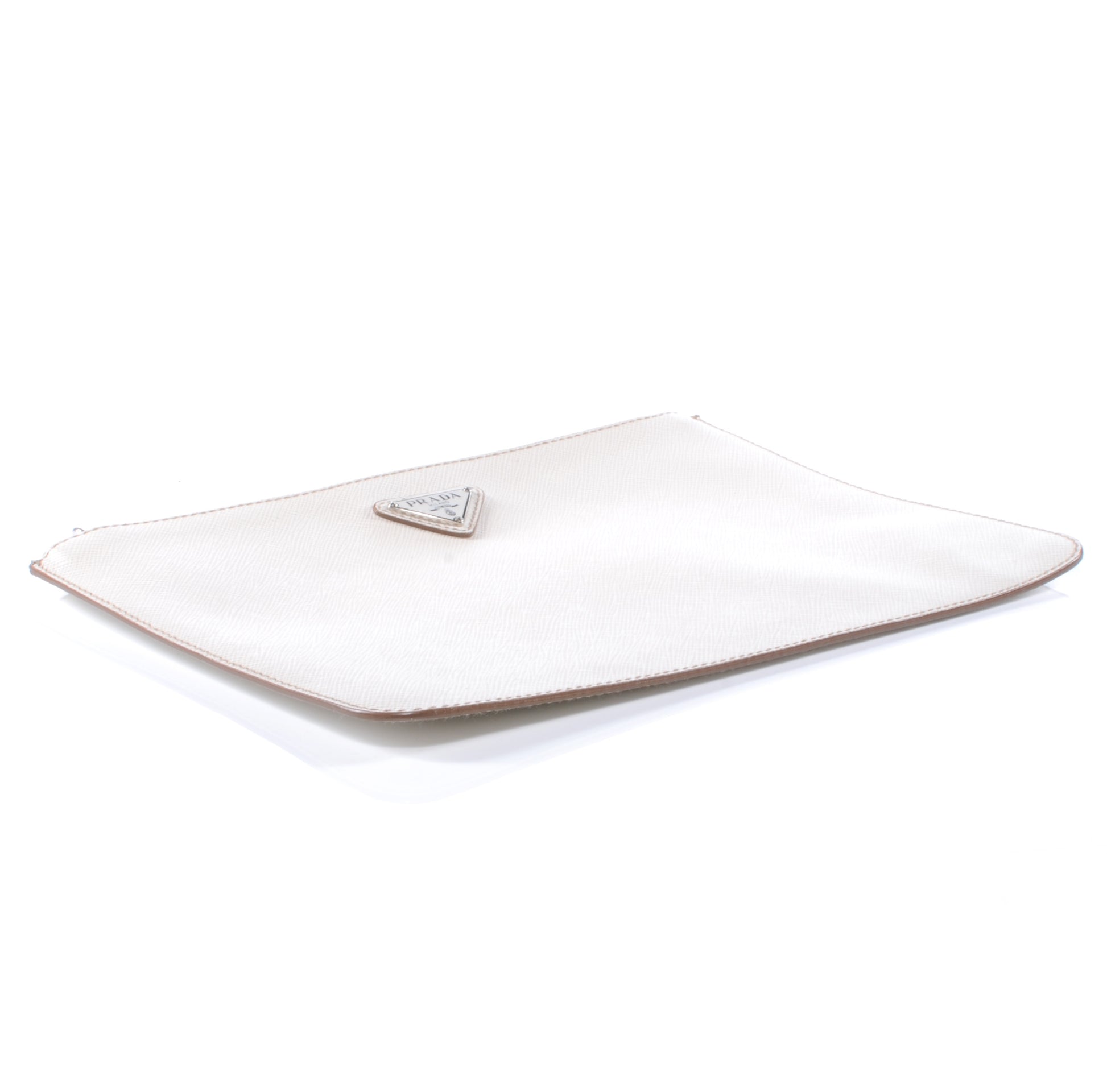 Prada Saffiano Flat Cosmetic Pouch White 3 of 6