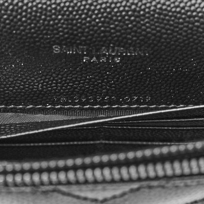 Saint Laurent Grain De Poudre Matelasse Chevron Monochrome Monogram Envelope Chain Wallet Black 8 of 13