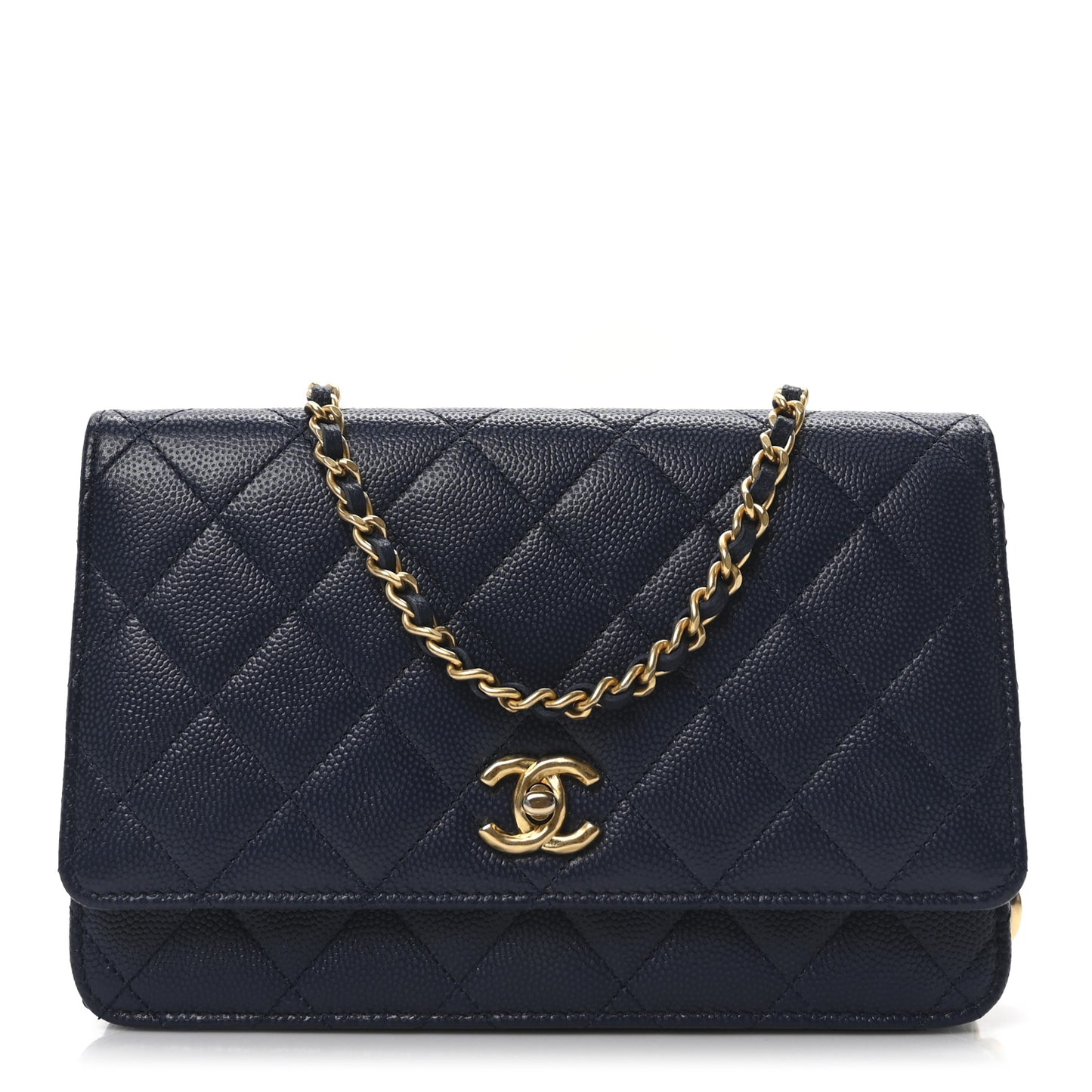 Caviar Quilted Coco Stamps Wallet on Chain WOC Blue