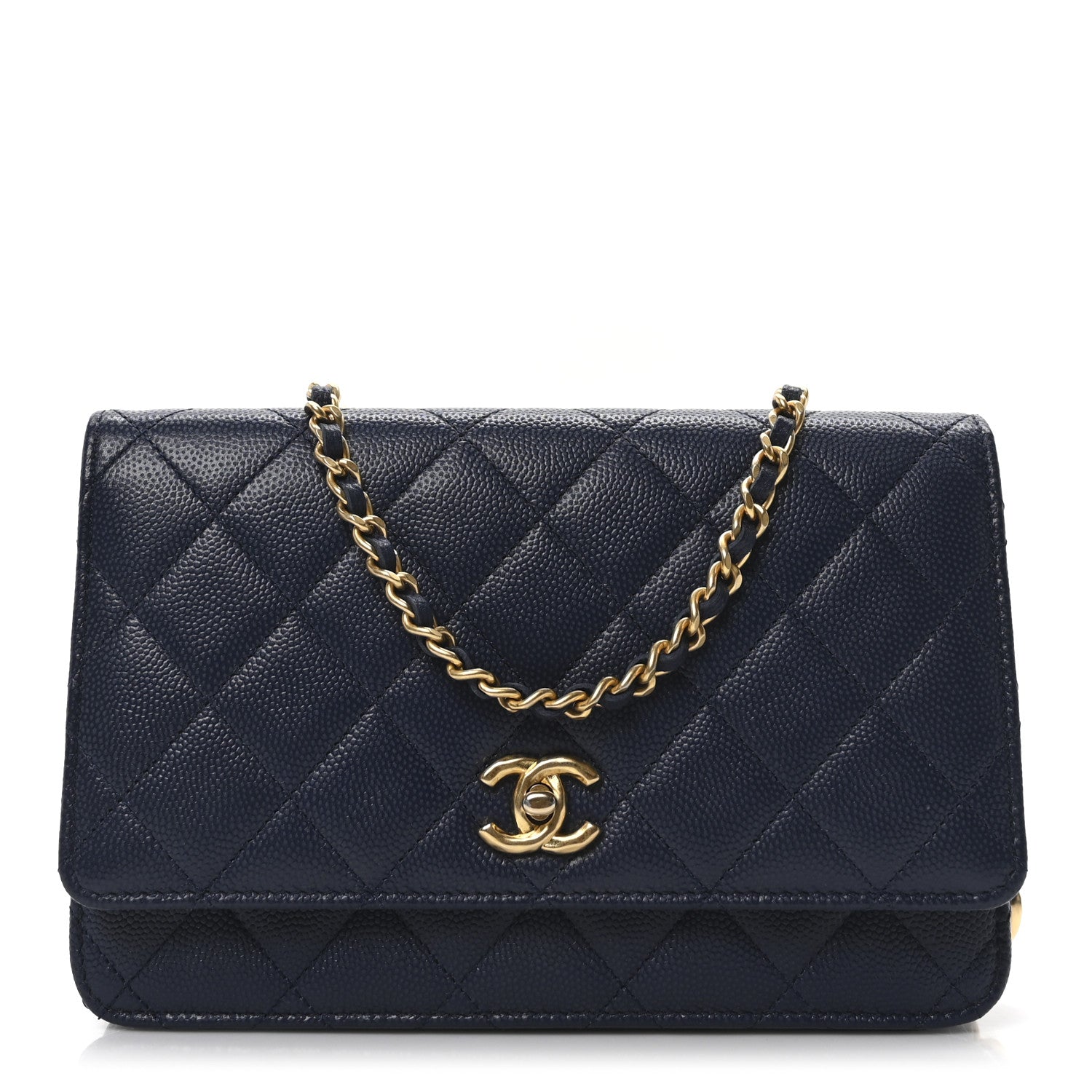 Chanel Caviar Quilted Coco Stamps Wallet on Chain WOC Blue 1 of 11