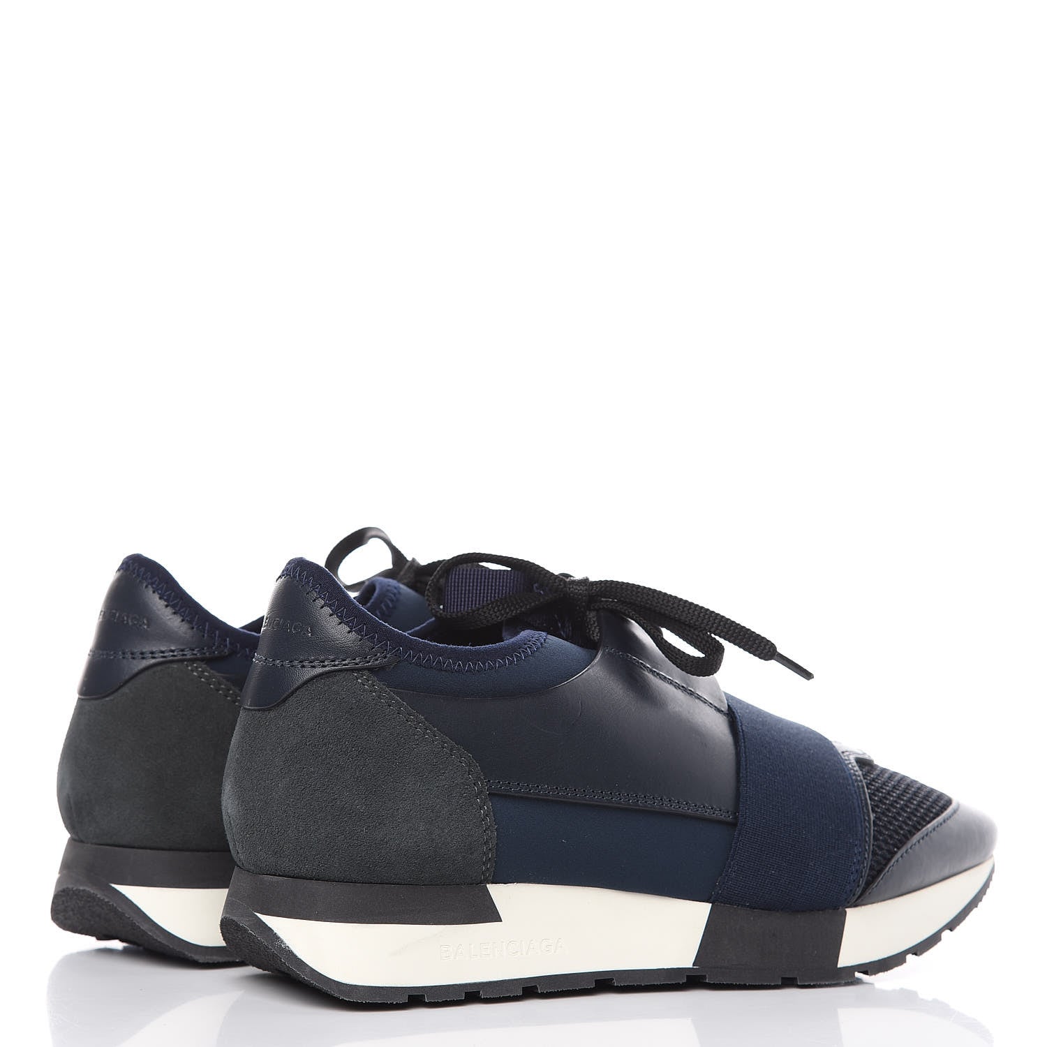 Balenciaga Mesh Calfskin Neoprene Suede Womens Race Runner Sneakers 38 Bleu Nuit 4 of 10