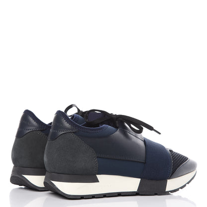 Balenciaga Mesh Calfskin Neoprene Suede Womens Race Runner Sneakers 38 Bleu Nuit 4 of 10