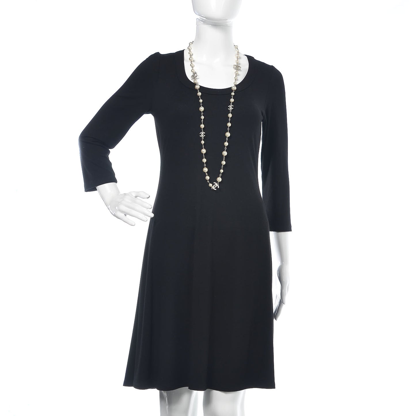 Crystal Pearl CC Long Necklace Silver
