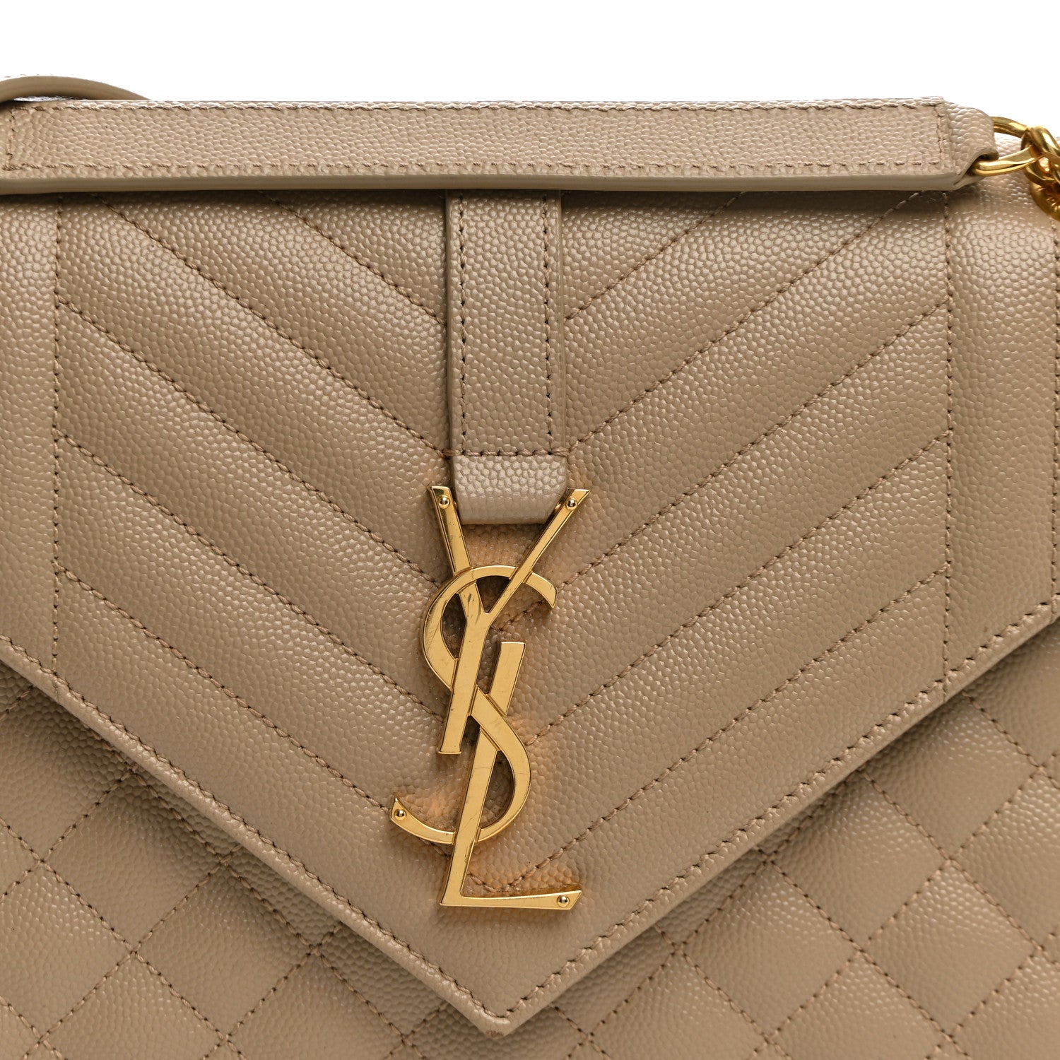 Saint Laurent Grain De Poudre Textured Mixed Matelasse Medium Triquilt Monogram Satchel Dark Beige 6 of 10