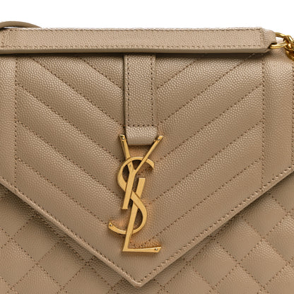 Saint Laurent Grain De Poudre Textured Mixed Matelasse Medium Triquilt Monogram Satchel Dark Beige 6 of 10