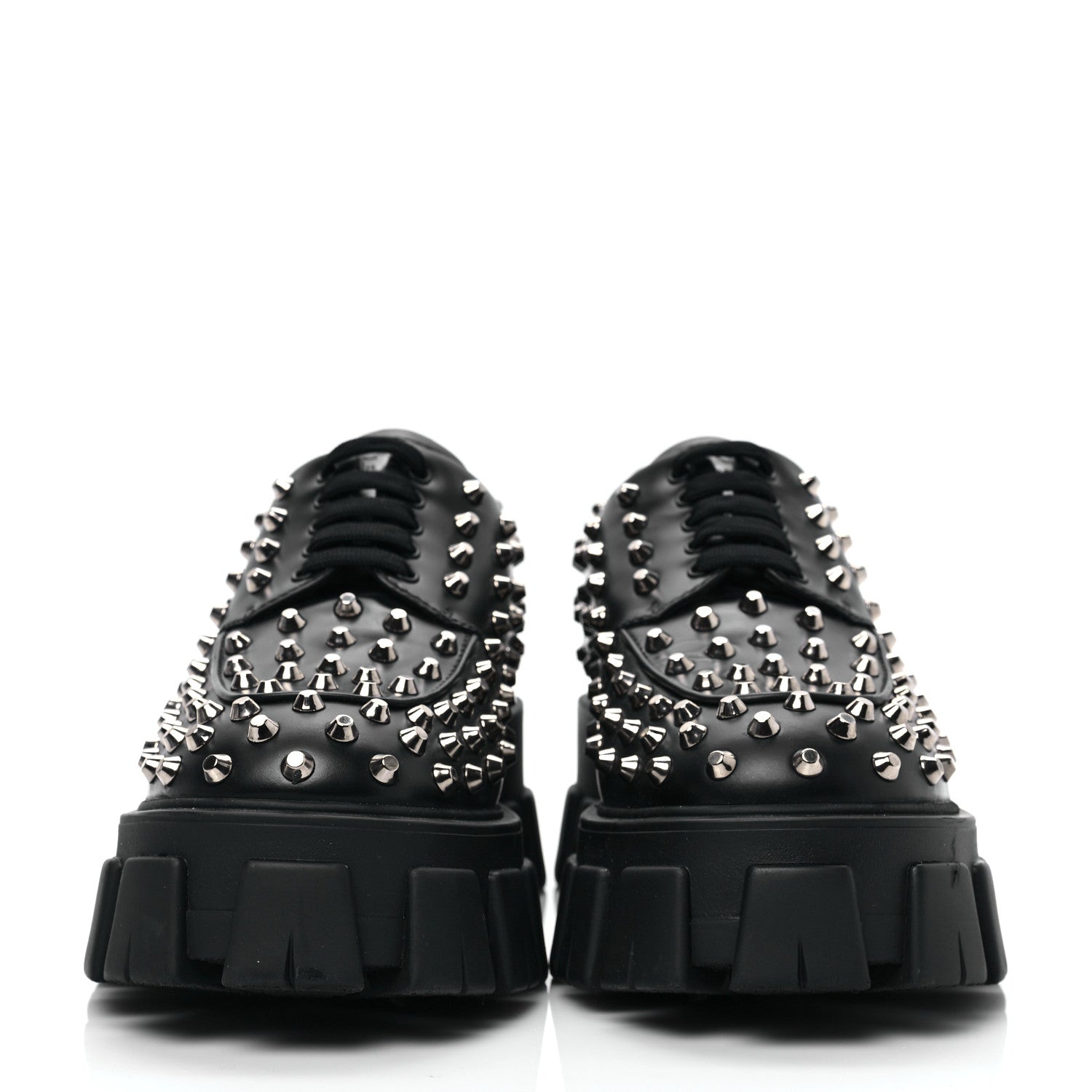 Prada Spazzolato Rois Studded Lace Up Monolith 55mm Derby Loafers 39.5 Black 2 of 8
