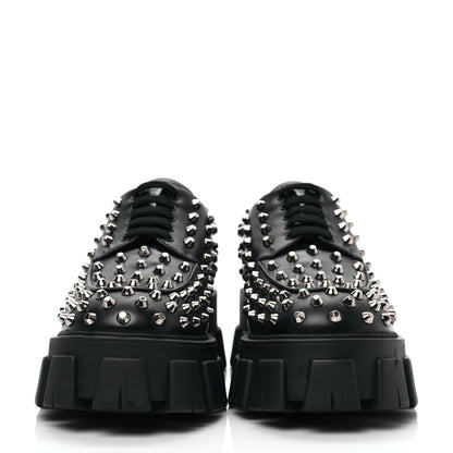 Prada Spazzolato Rois Studded Lace Up Monolith 55mm Derby Loafers 39.5 Black 2 of 8
