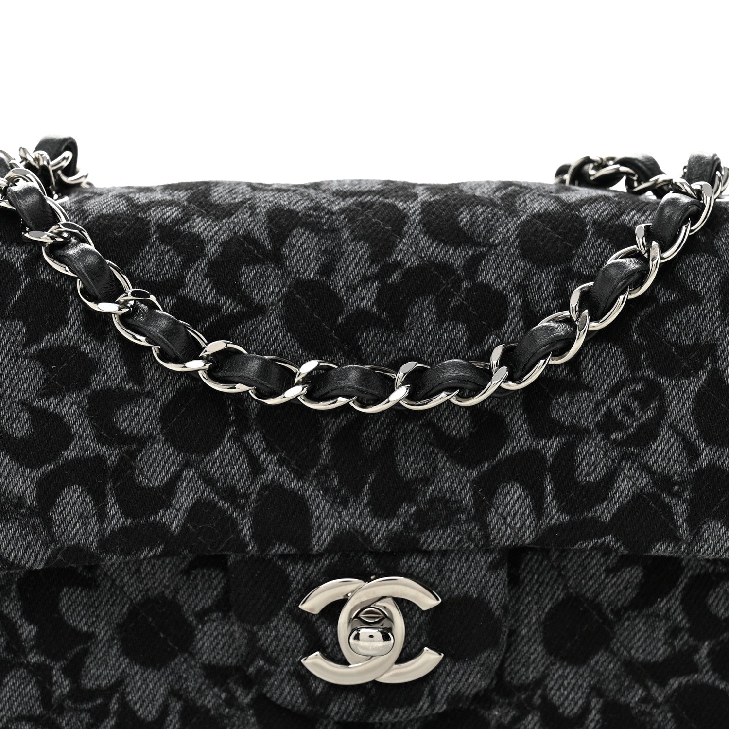 Chanel Printed Denim Quilted Flower Mini Rectangular Flap Black 8 of 11
