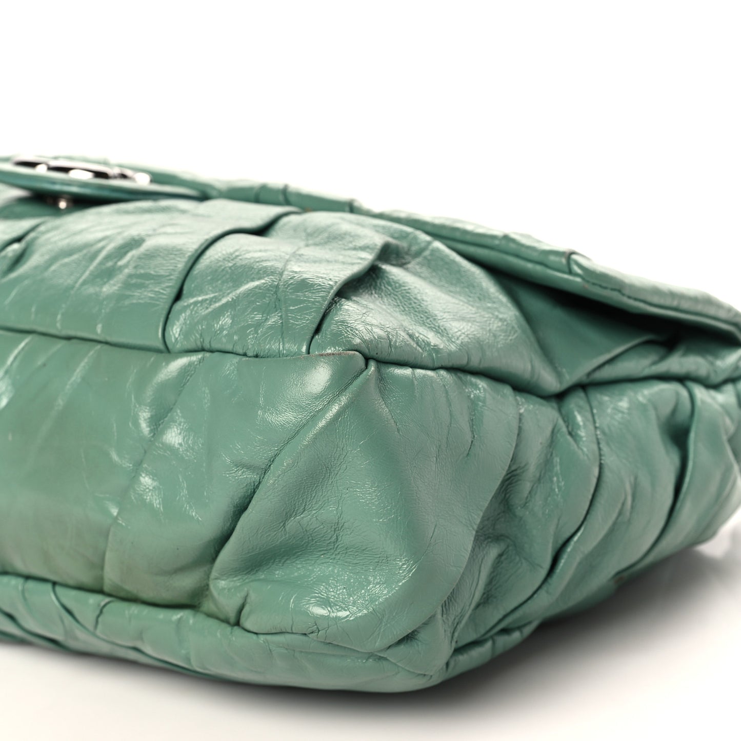 Glazed Calfskin Twisted Maxi Flap Green